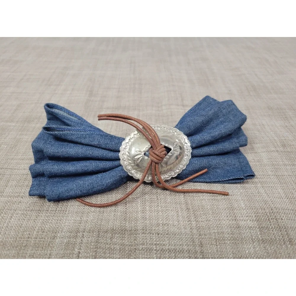 Vintage Denim‎ Hair Barette Bow Western Silver Concho